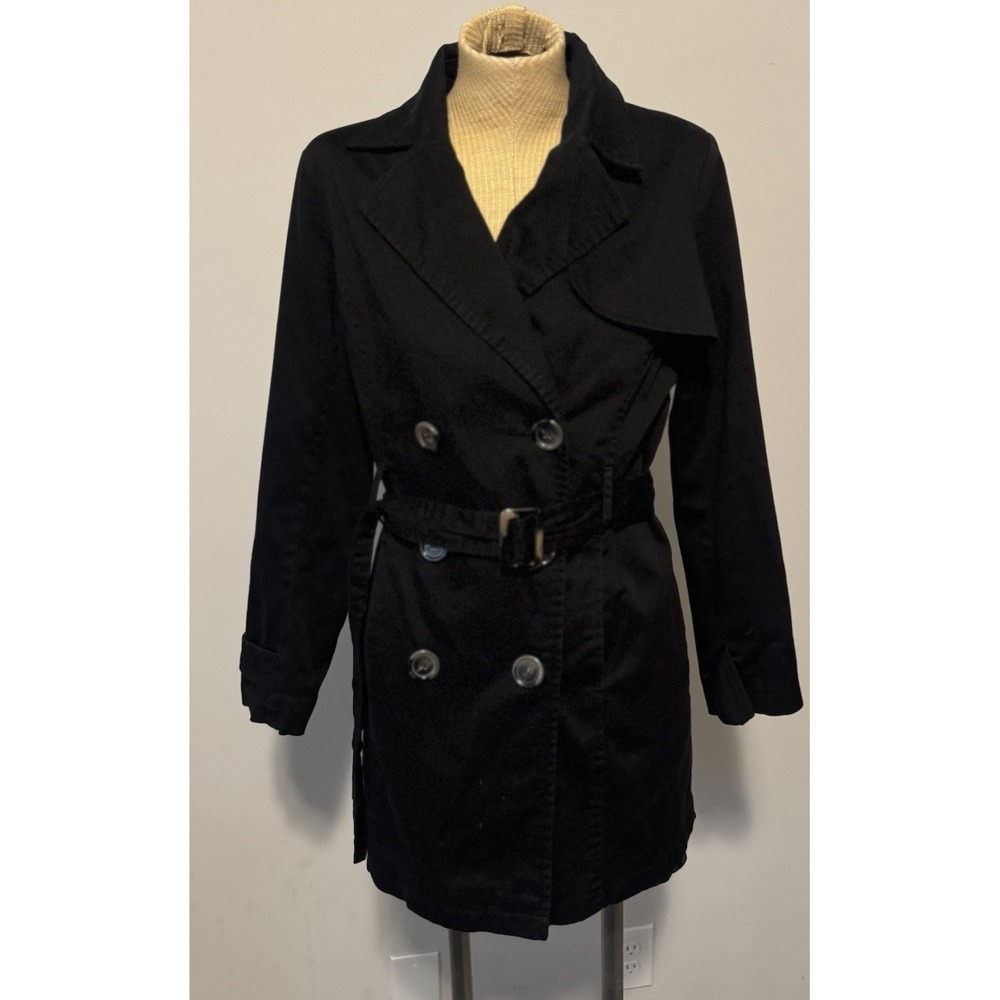 Robert Louis Black Short Trench Coat Size Medium Women's Cotton‎ Blend Jacket
